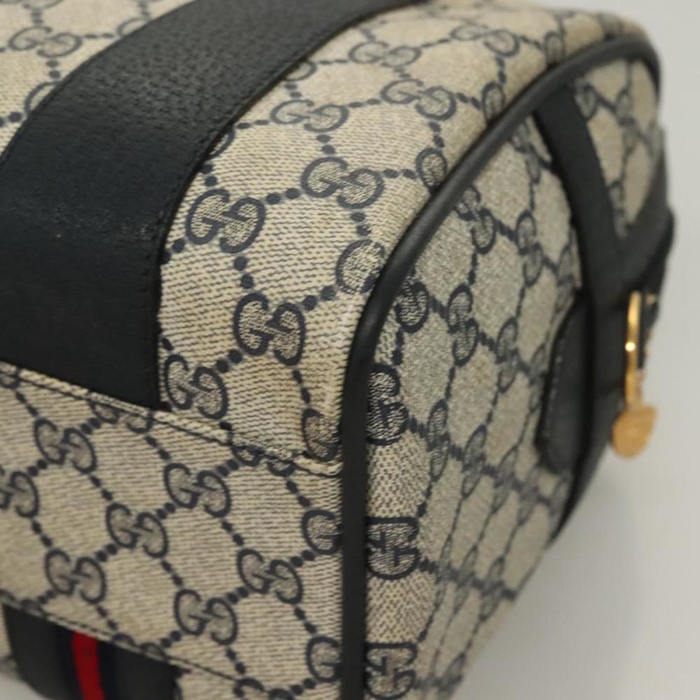 GUCCI GG Supreme Sherry Line Hand Bag PVC Navy Gold Red Auth 132074 - Picture 11 of 16